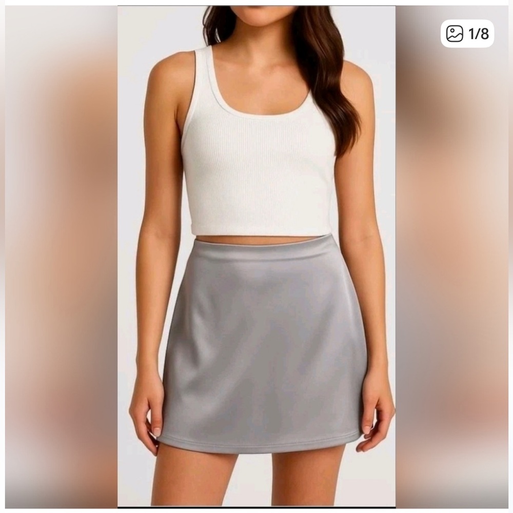 Abercrombie & Fitch silver gray satin skirt with short liner